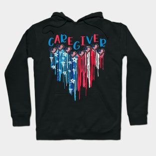 Caregiver Life American Flag Melting Heart 4th Of July Hoodie